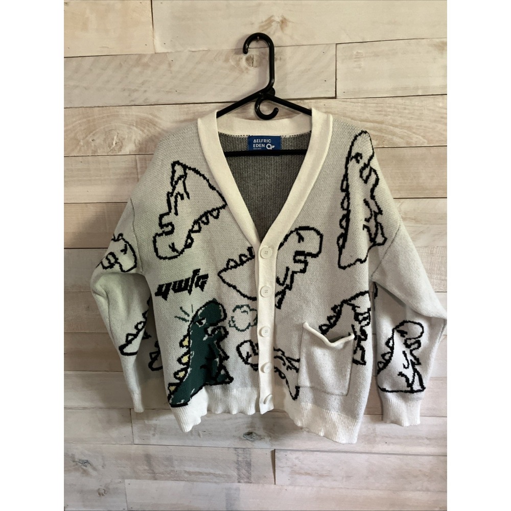 Aelfric Eden Dinosaur Knit Sweater L -Y2K, Cardigan Playful, Statement - Picture 1 of 5